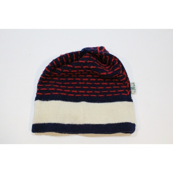 Vintage Stowe Woolens Moose Pattern Blue / Red Knit Ski Hat Made in USA - Picture 3 of 9